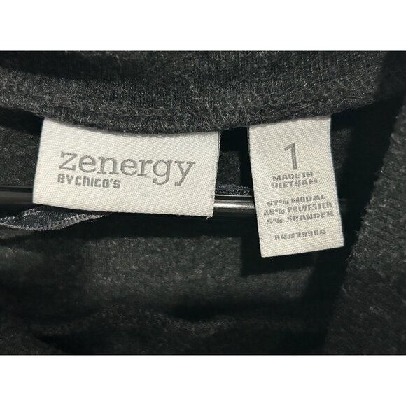 Zenergy by Chico's Cowl Neck Long Sleeve Pullover Top Charcoal Sz 1 Cozy Knit - Picture 6 of 11
